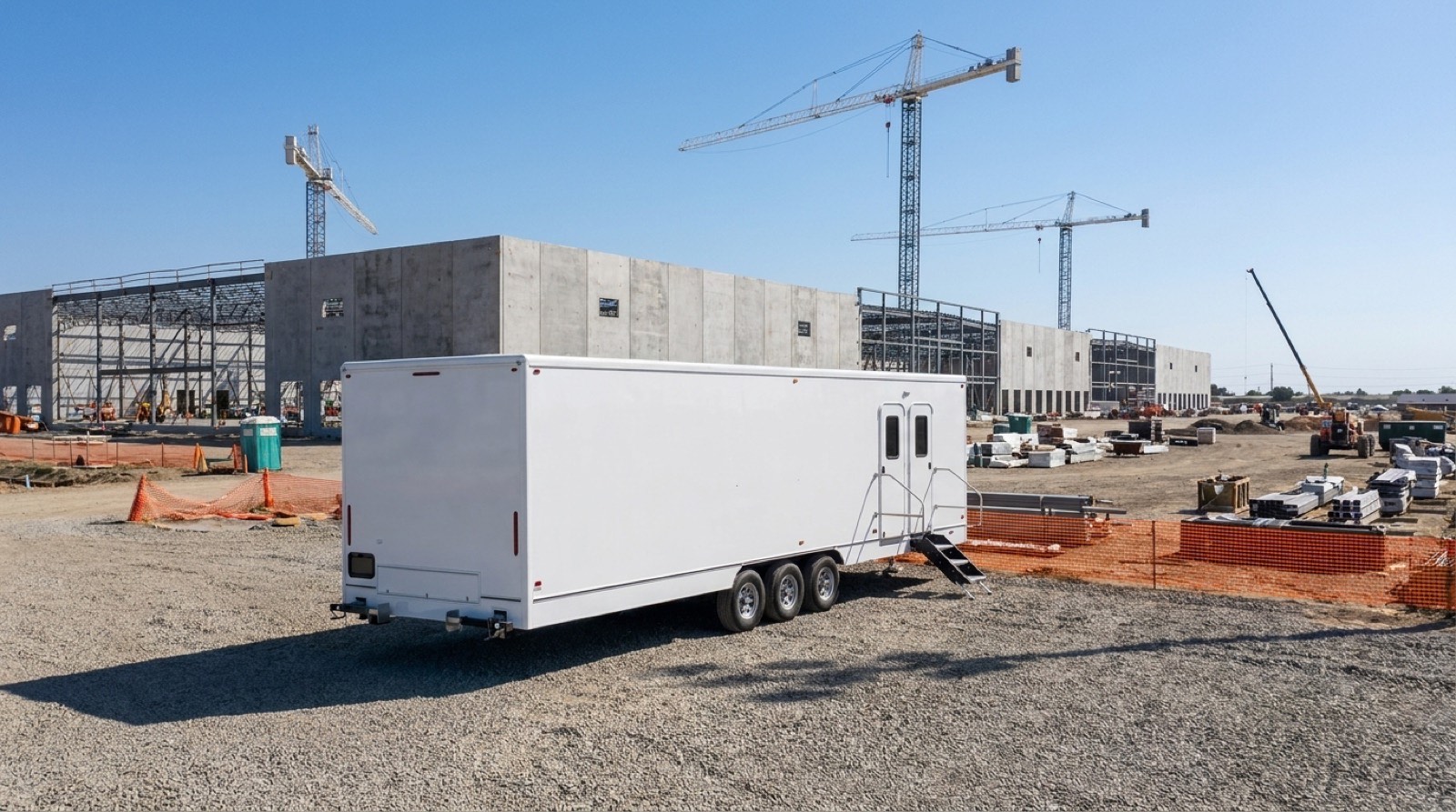 Crew trailer at a Utah Lake corridor campus entrance